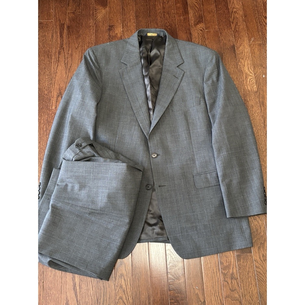 Brooks Brothers Suit Plaid Stretch Wool Grey 2pc 44R 36x31